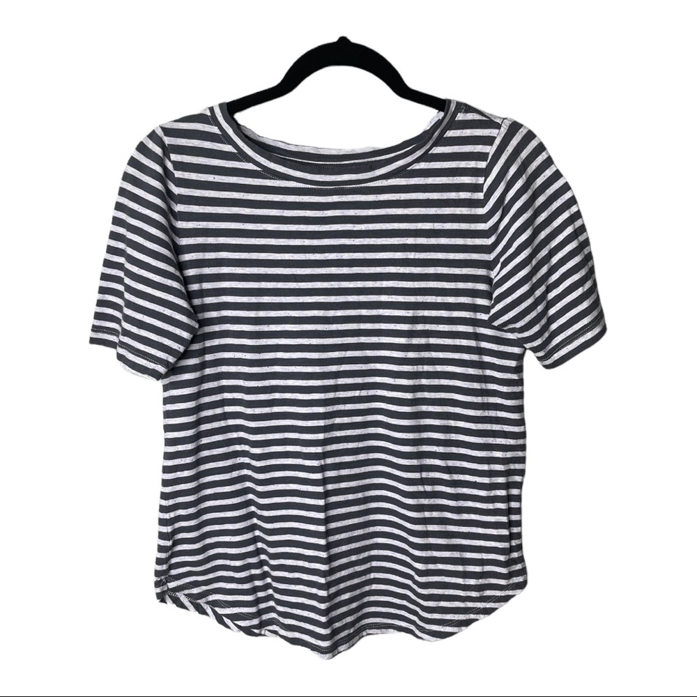 LOFT Vintage Soft Gray Stripped Crew Tee | S